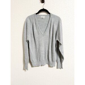 Christian Dior Mens Vintage Orlon Acrylic Pullover Sweater‎ V Neck Gray Large